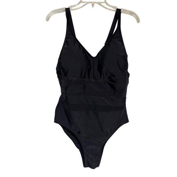 Black One-Piece Swimsuit With Padded Cups & Adjustable Straps Size 14W By Ava & - Picture 1 of 6